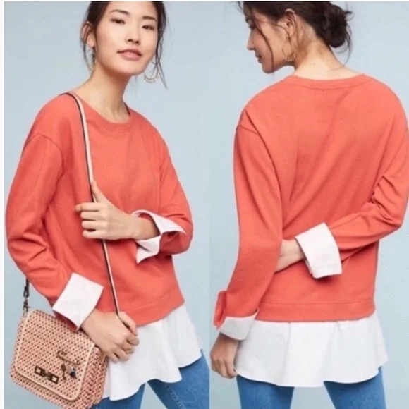 Anthropologie Sweaters - Anthropologie | Eri + Ali Layered Poplin Shirt-Tail Sweatshirt Top
